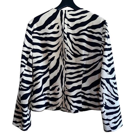 Chicos Jacket Womens 2 (US L/12) Tan Black Cardigan Animal Print Front Zip - Picture 4 of 10